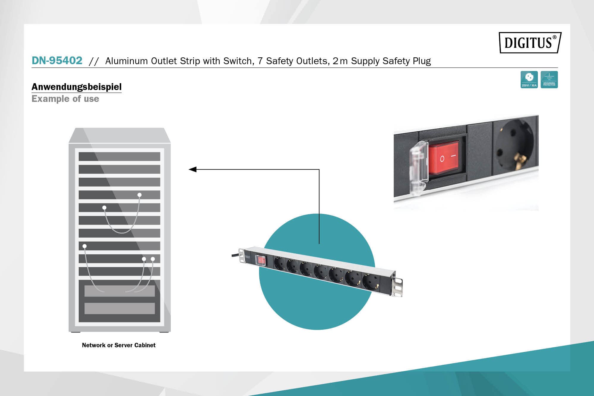 Digitus Bloc multiprise avec profilé en aluminium et interrupteur, prise électrique a contact de protection avec 7 sorties, connecteur a contact de pr