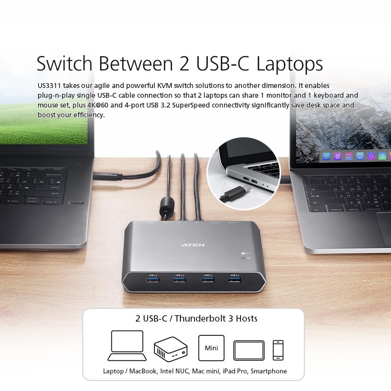 ATEN US3311 commutateur écran, clavier et souris Argent