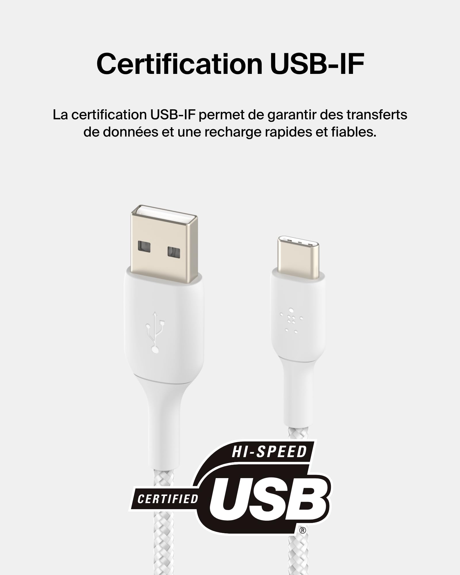 BELKIN BOOST CHARGE USB-A to USB-C Cable Braided 0.15M White