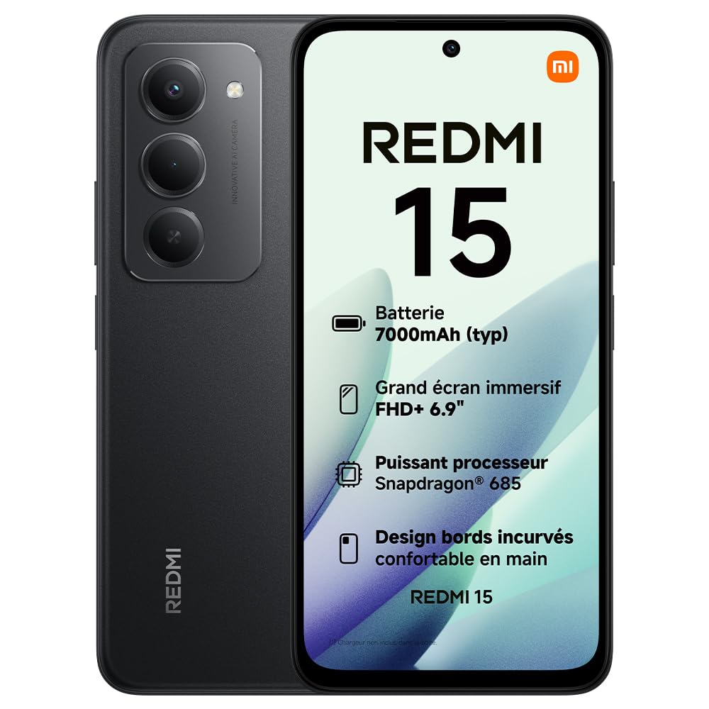 Xiaomi Redmi 15 4G (6.9''- NFC - 256 Go, 8 Go RAM) Noir