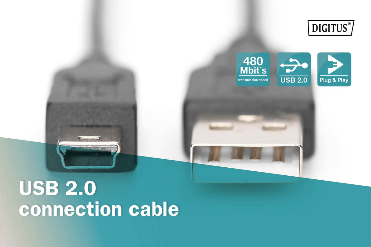 Digitus AK-300130-018-S câble USB USB 2.0 USB A Mini-USB B 0,48 Gbit/s Noir
