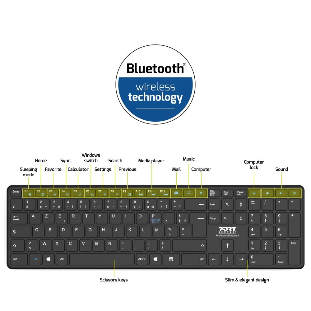 PORT DESIGNS Rechargeable Bluetooth Keyboard Ultra Slim and Elegant Design Rechargeable Battery 10meters Bluetooth range Compatible