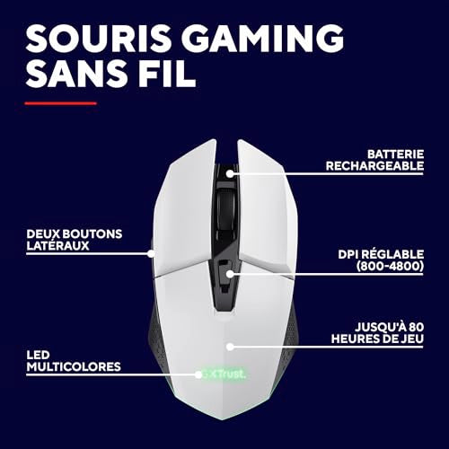TRUST Souris gaming sans fil FELOX rétroéclairée - Blanche