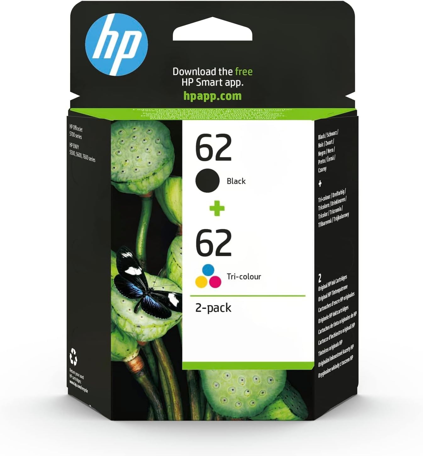 HP 62 original Ink cartridge N9J71AE Combo 2-Pack Standard Capacity Black and Colour cartridge