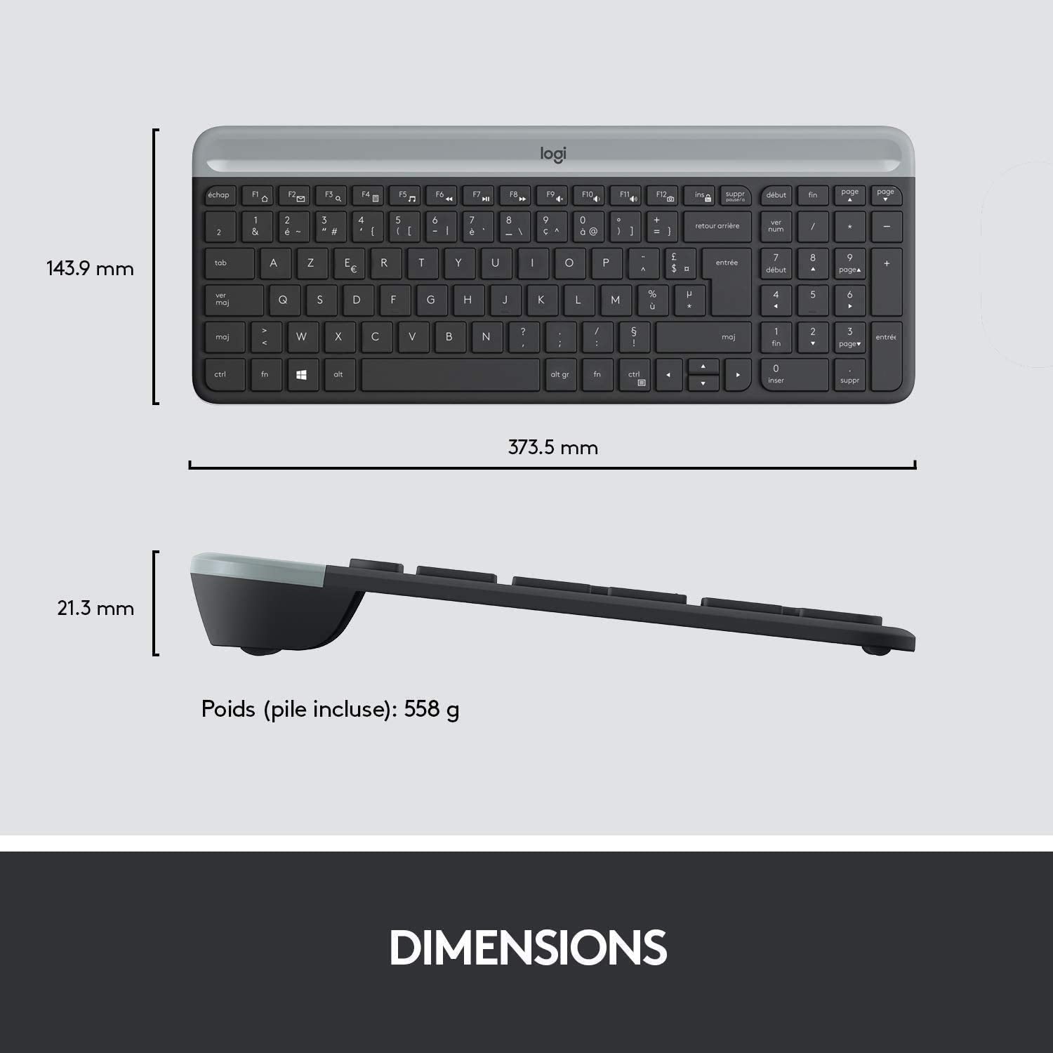 LOGITECH Slim Wireless Keyboard and Mouse Combo MK470 - GRAPHITE - FRA - CENTRAL
