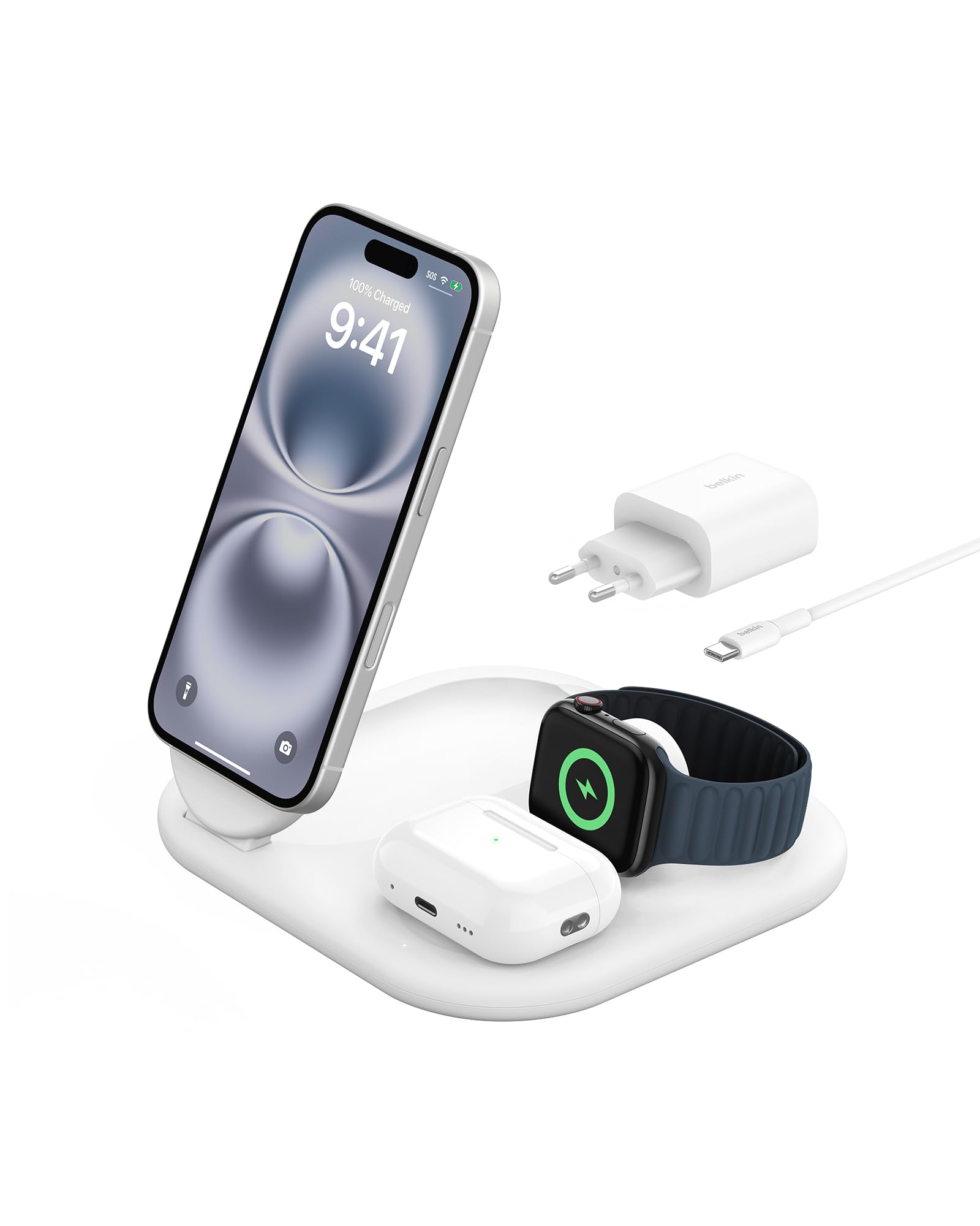 BELKIN BOOSTCHARGE Qi2 15w Magnetic 3in1 Stand White