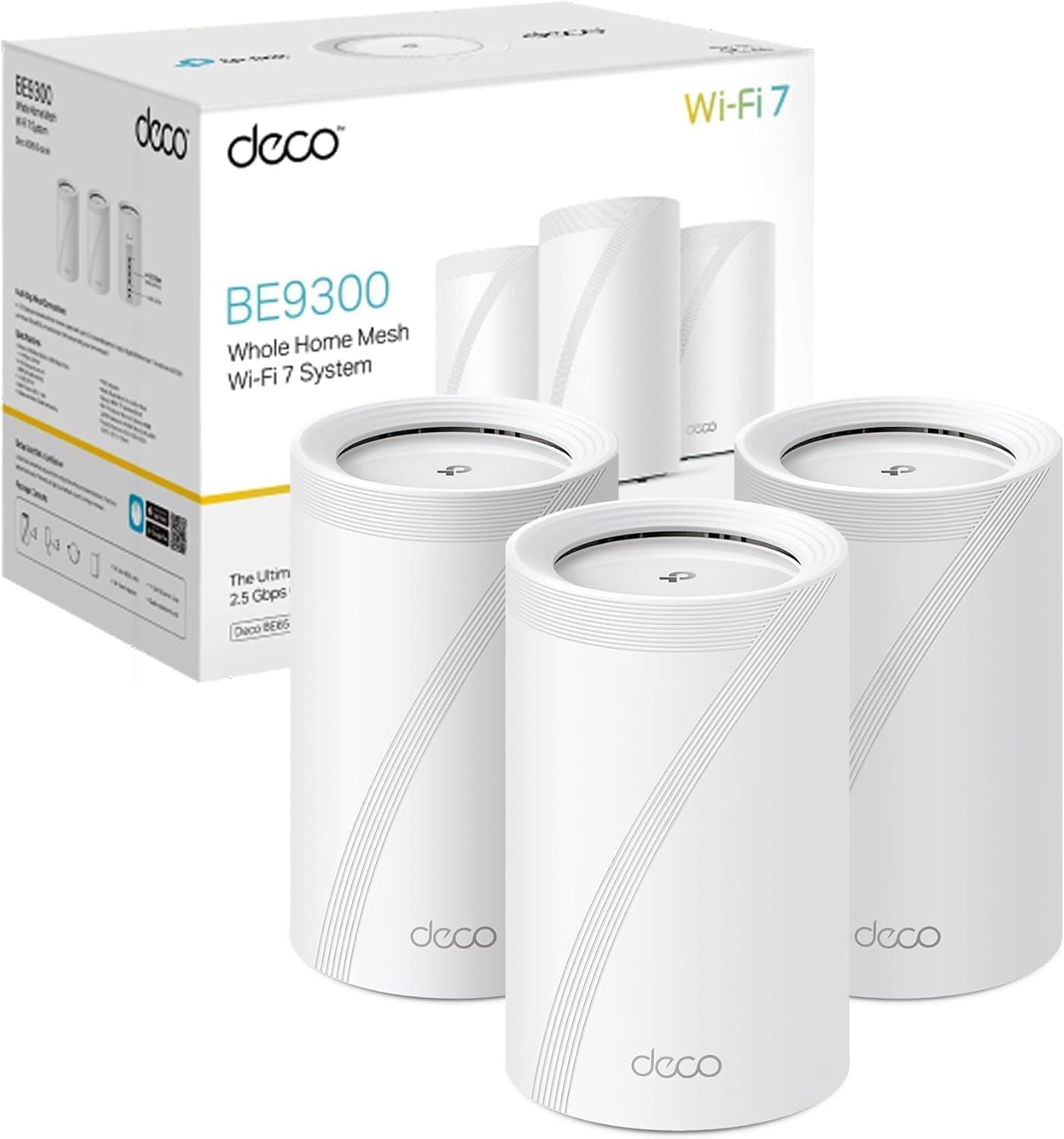 TP-LINK BE9300 Whole Home Mesh Wi-Fi 7 System Tri-Band 574Mbps at 2.4GHz + 2880Mbps at 5GHz + 5760Mbps at 6GHz Internal Antenna