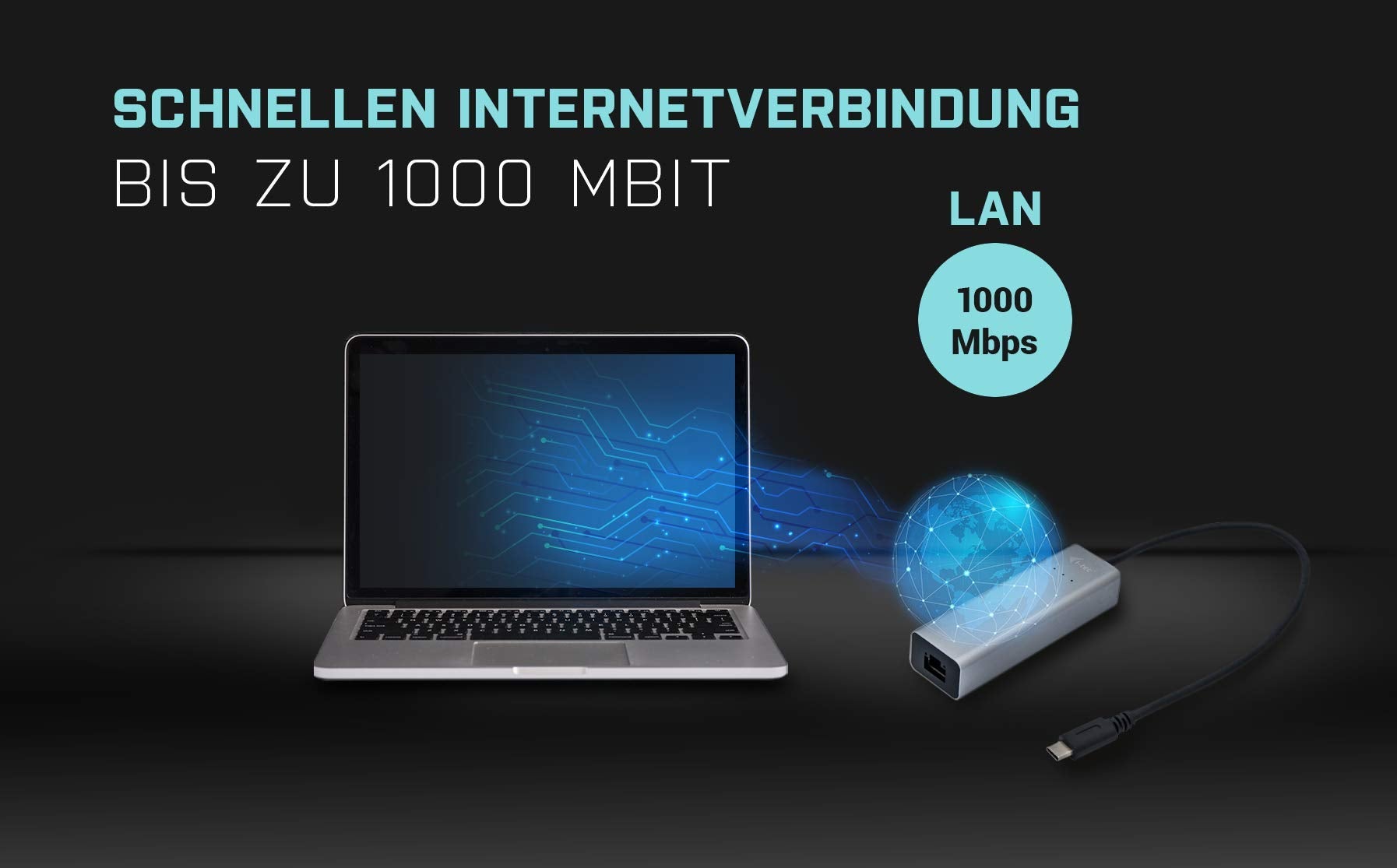 I-TEC USB-C Metal Gigabit Ethernet Adapter 1xUSB-C to RJ-45 LED compatible with Thunderbolt 3
