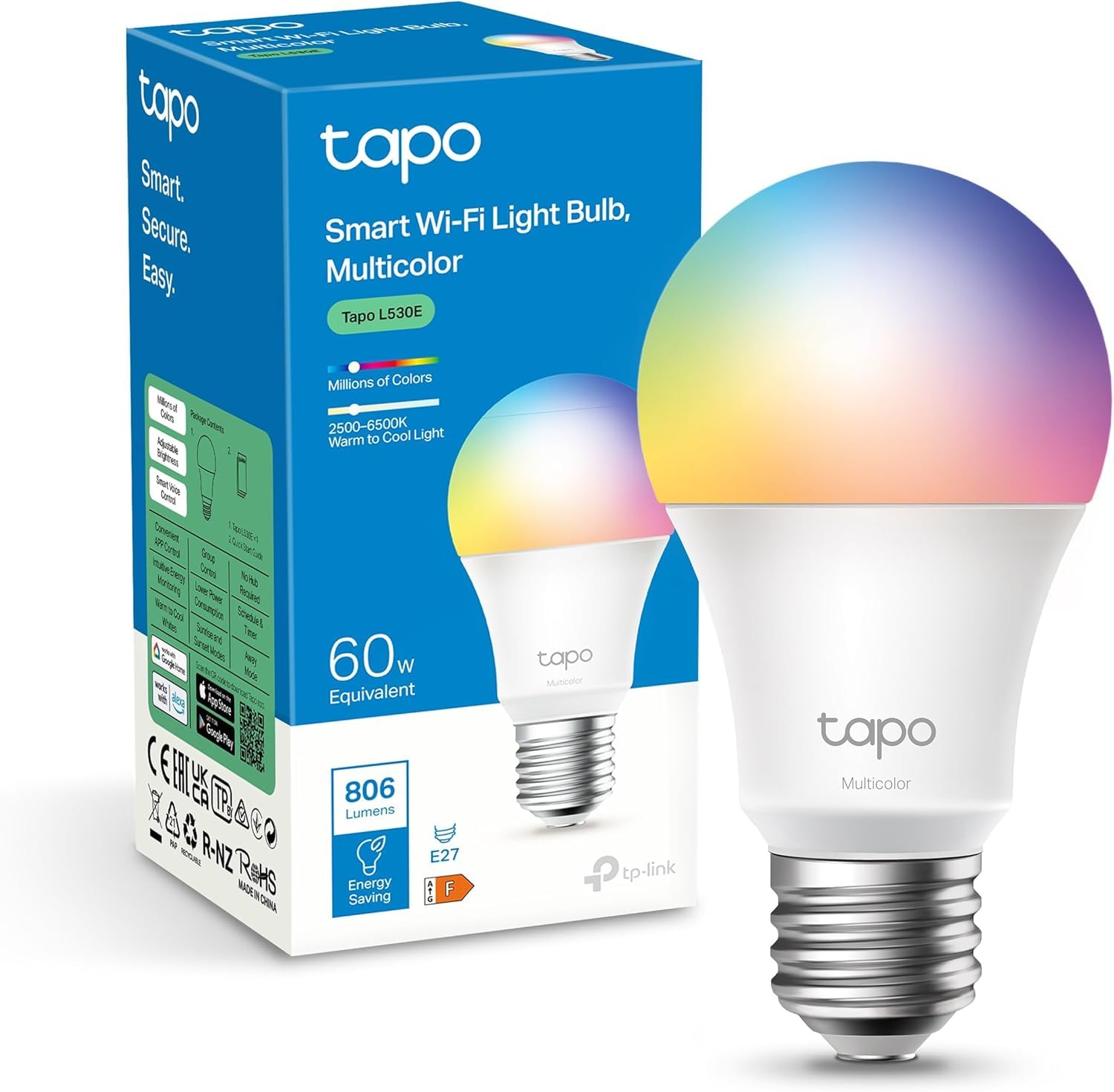 TP-LINK L530E Smart WiFi LED bulb Multicolor 2.4GHz IEEE 802.11b/g/n E27 8.7W 2500K