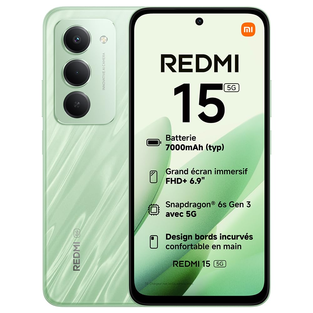 Xiaomi Redmi 15 5G (6.9''- NFC - 256 Go, 8 Go RAM) Vert