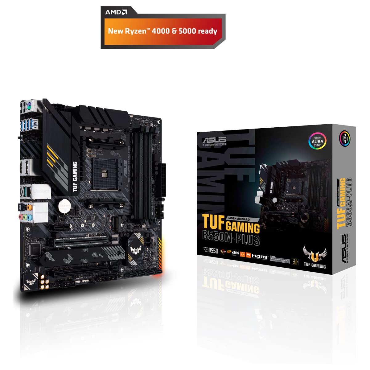 ASUS TUF GAMING B550M-PLUS mATX MB PCIe 4.0 dual M.2 10 DrMOS power stages 2.5Gb Ethernet HDMI DisplayPort SATA 6Gbps