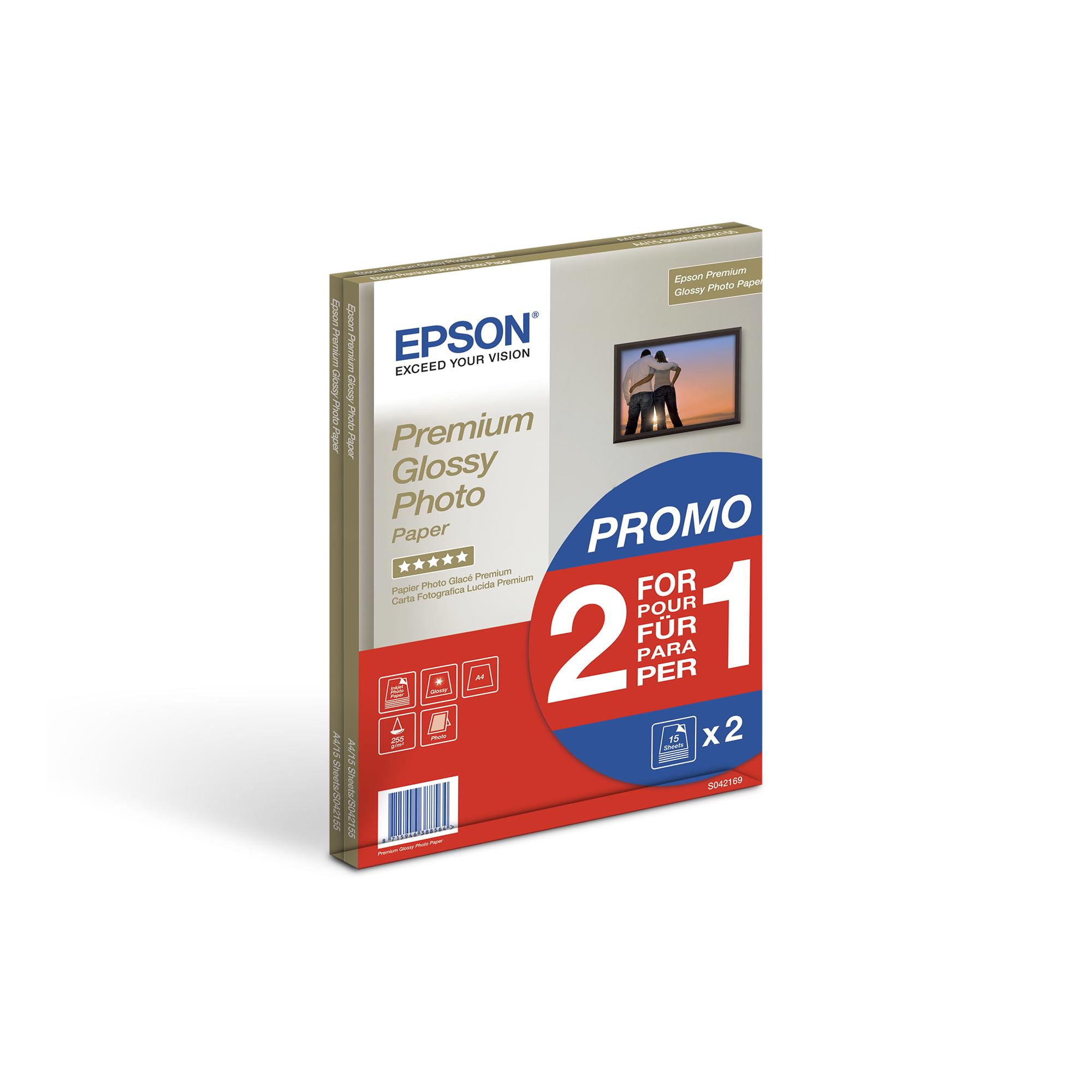 EPSON PREMIUM brillant photo  papier inkjet 255g/m2 A4 2x15 feuilles pack de 1 BOGOF