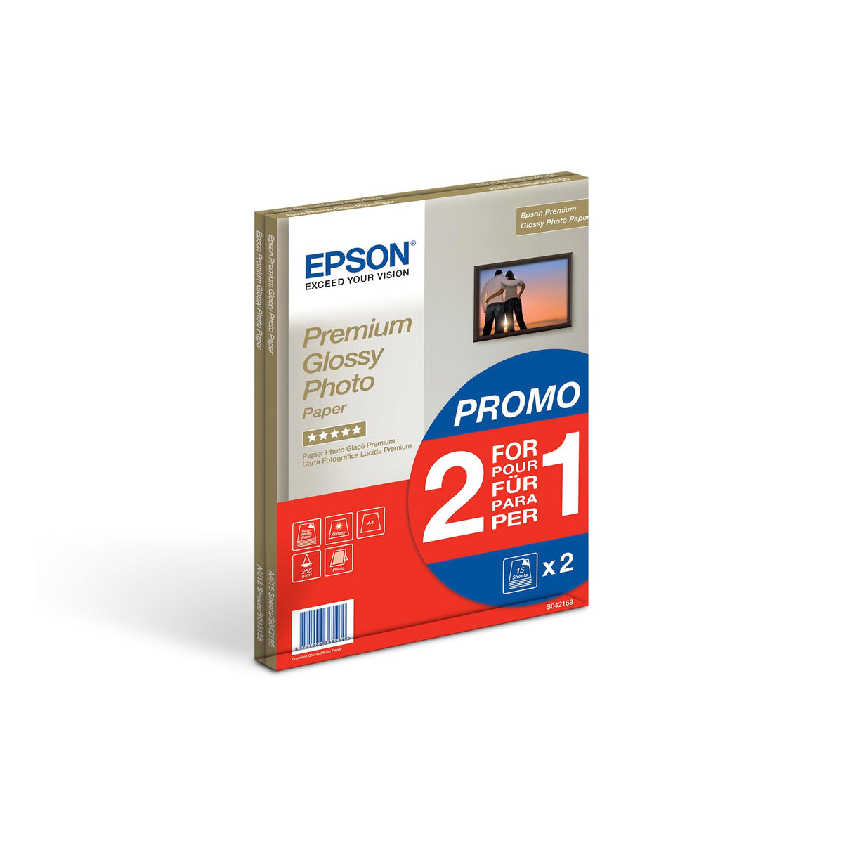 EPSON PREMIUM brillant photo  papier inkjet 255g/m2 A4 2x15 feuilles pack de 1 BOGOF