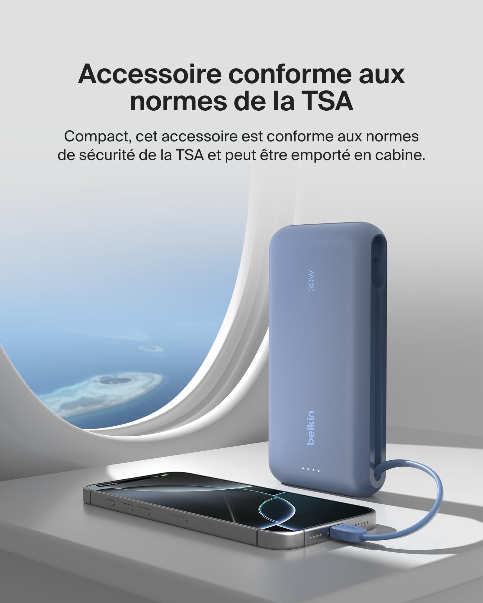BELKIN 20k PD30w Integrated USB-C Cable Power Bank Blue