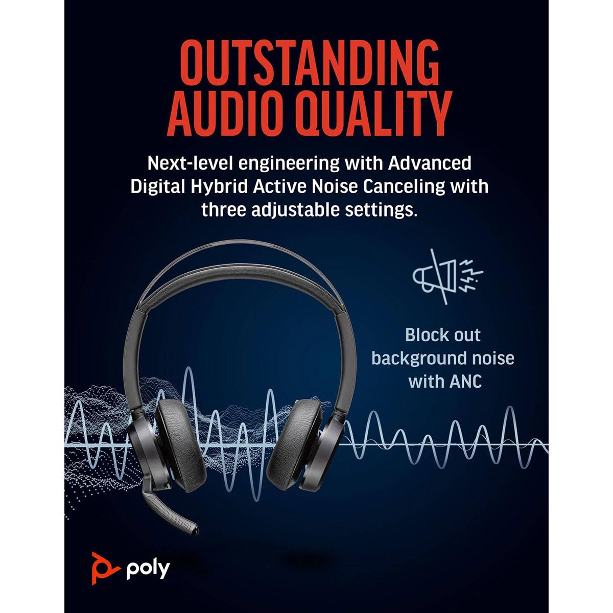 HP Poly Voyager Focus 2 Microsoft Teams Certified USB-C Bluetooth Headset +USB-C/A Adapter + Charging Stand No localization