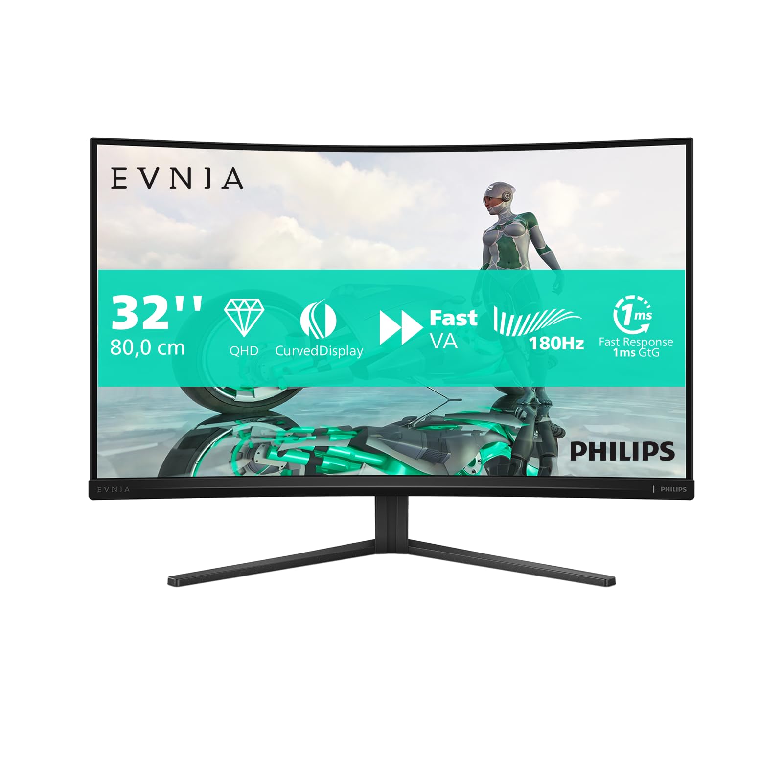 PHILIPS Evnia 3000 32M2C3500L - Ecran Gaming incruvé - 32p - 2560 x 1440 QHD 180 Hz - VA - 300 cd/m² -3500:1 - HDR10 - 2xHDMI DP -