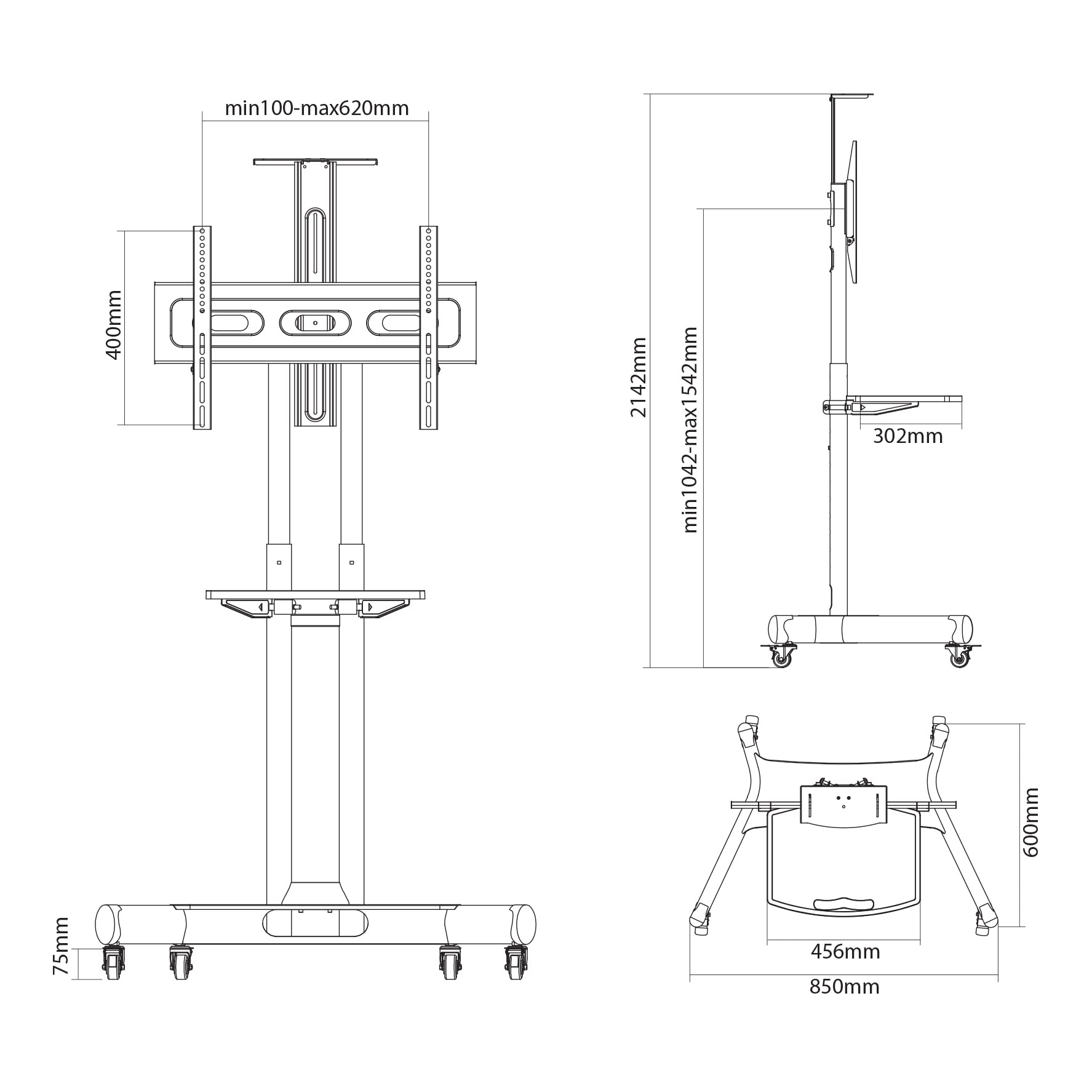 NEOMOUNTS NM-M1700BLACK Chariot pour écran 32-75p