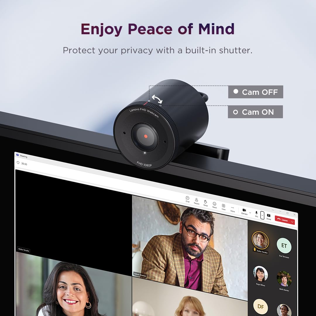LENOVO FHD Webcam 1080p Fixed FOV78 Dual Microphones AutoFocus USB-A 1.5m Fixed Cable