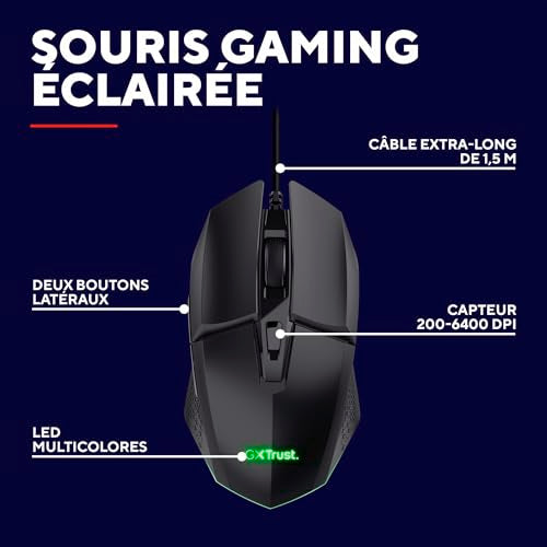 TRUST Souris gaming filaire FELOX rétroéclairée - Noire