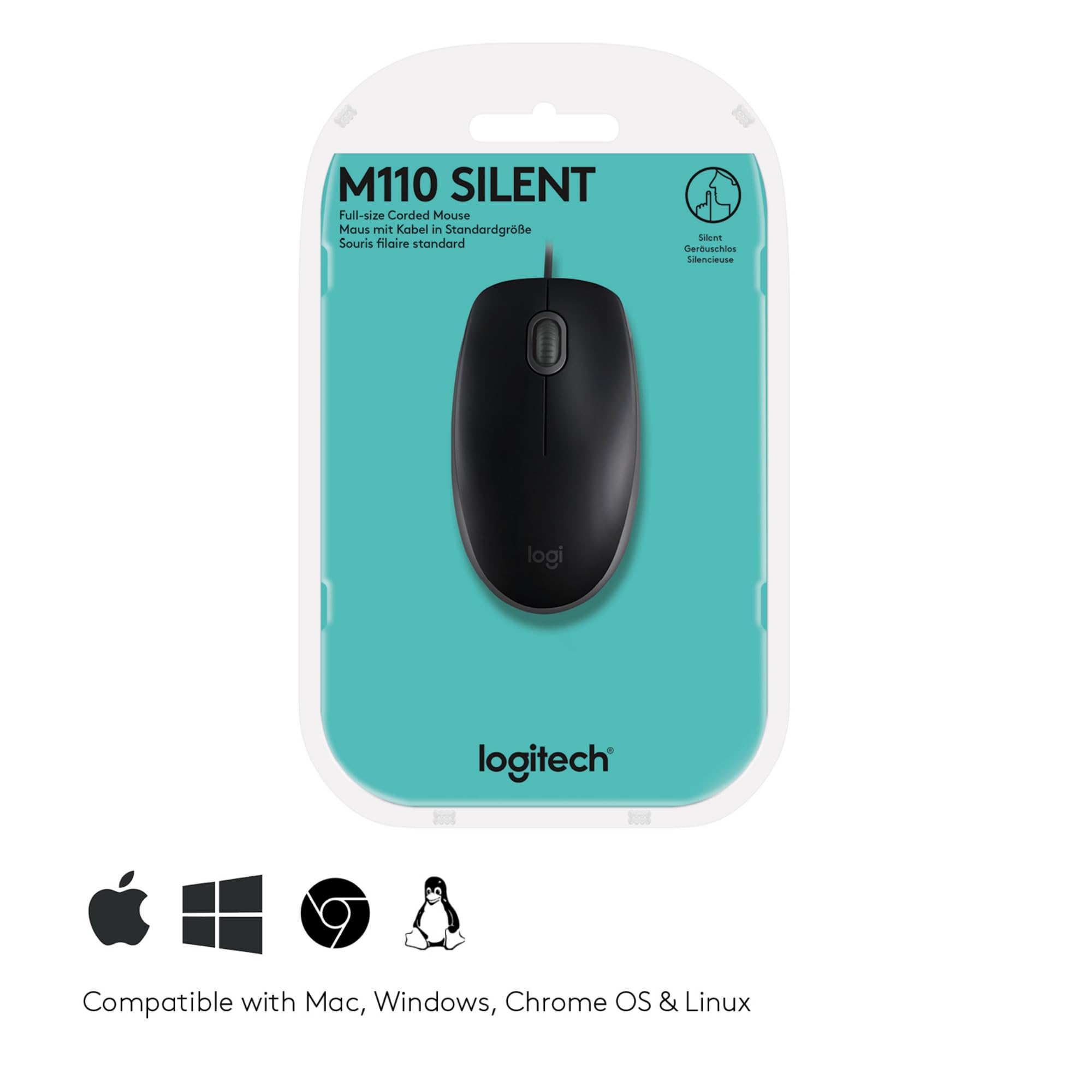 LOGITECH B110 Silent Mouse right and left-handed optical 3 buttons wired USB
