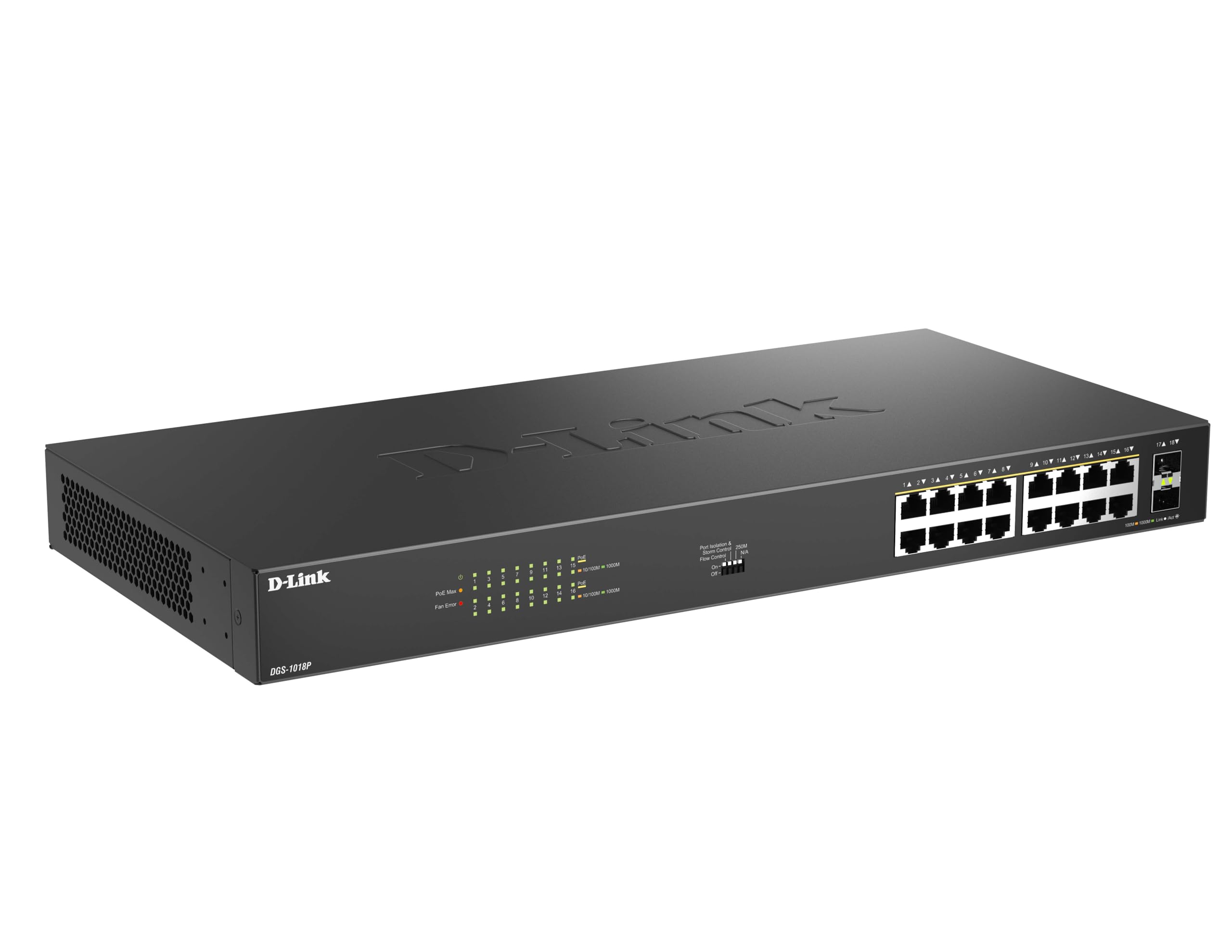 D-LINK 16 Ports GE PoE 30W + 2 Ports SFP Unmanaged Switch 240W