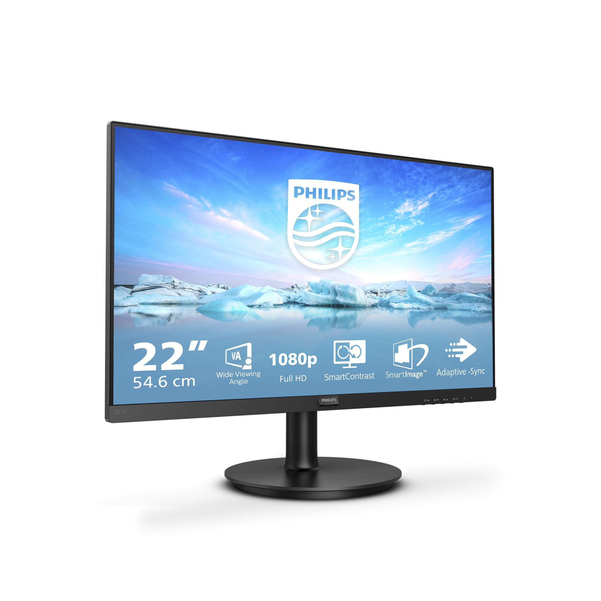 PHILIPS 221V8A/00  Écran LED - 22" - 1920 x 1080 Full HD  @ 75 Hz - VA - 200 cd/m² - 4000:1 - 4 ms - HDMI, VGA - haut-parleurs