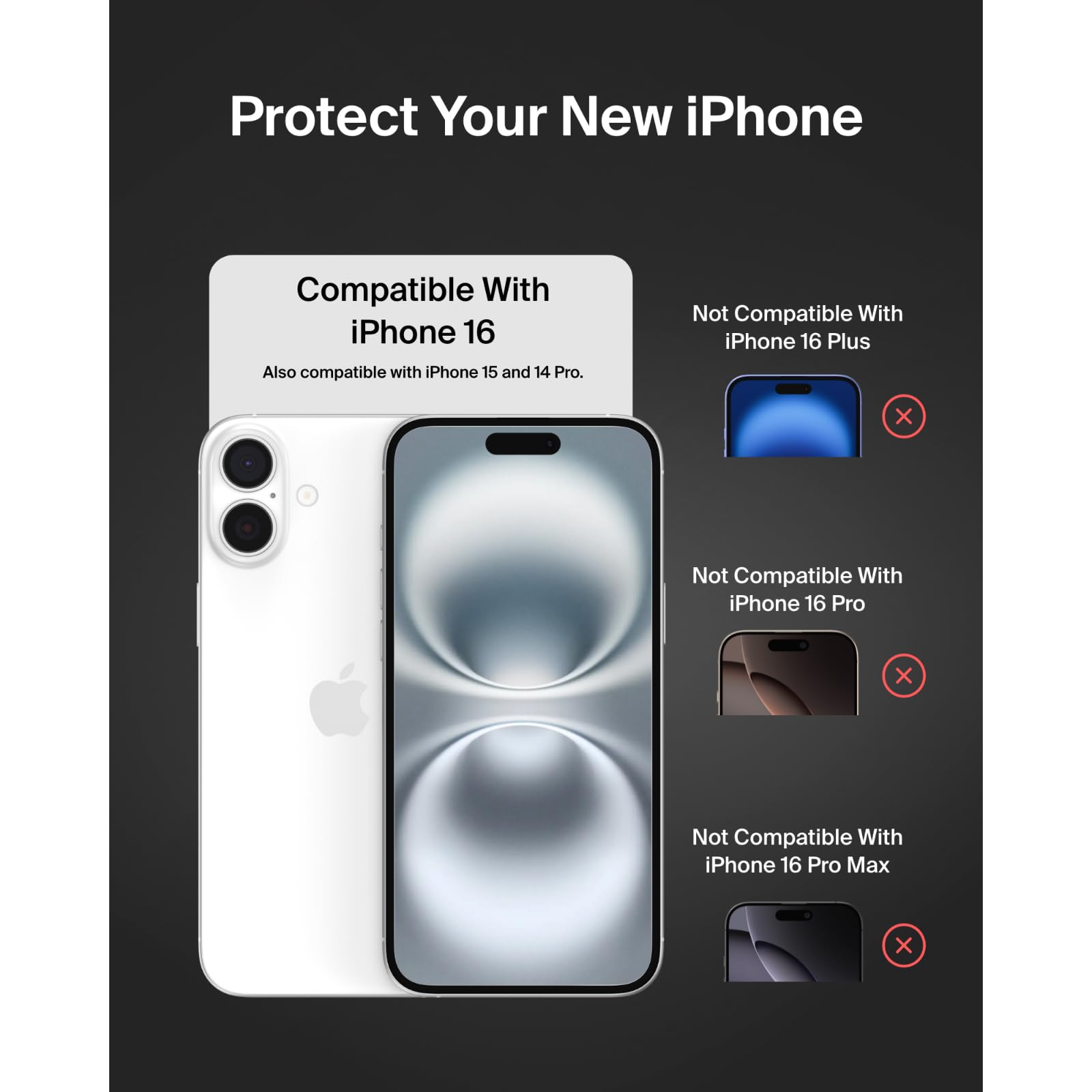 BELKIN ScreenForce Pro Tempered Glass AM Screen Protector - iPhone 16/15/14 Pro