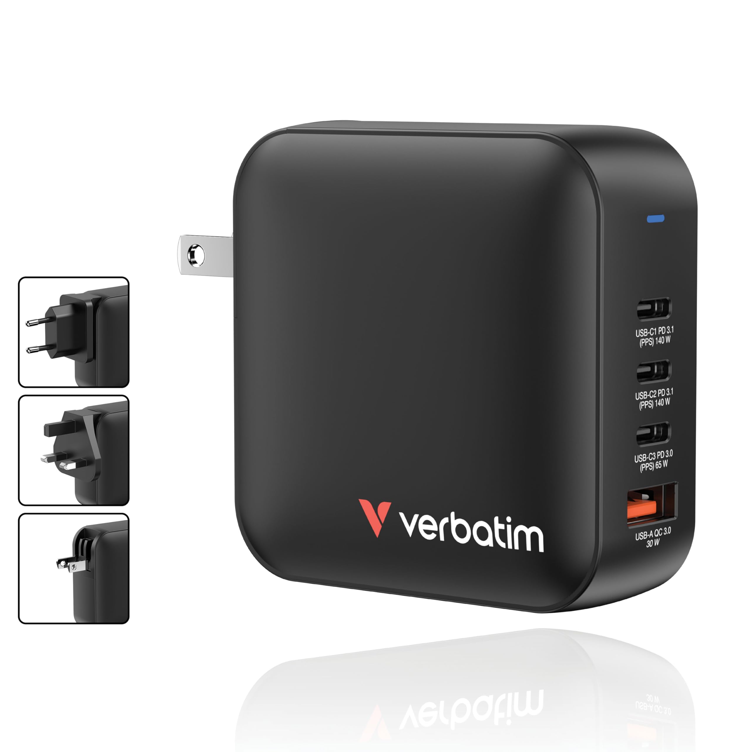 VERBATIM MINI GAN CHARGER 165W 4 PORT US/EU/UK ADP WCF (P)