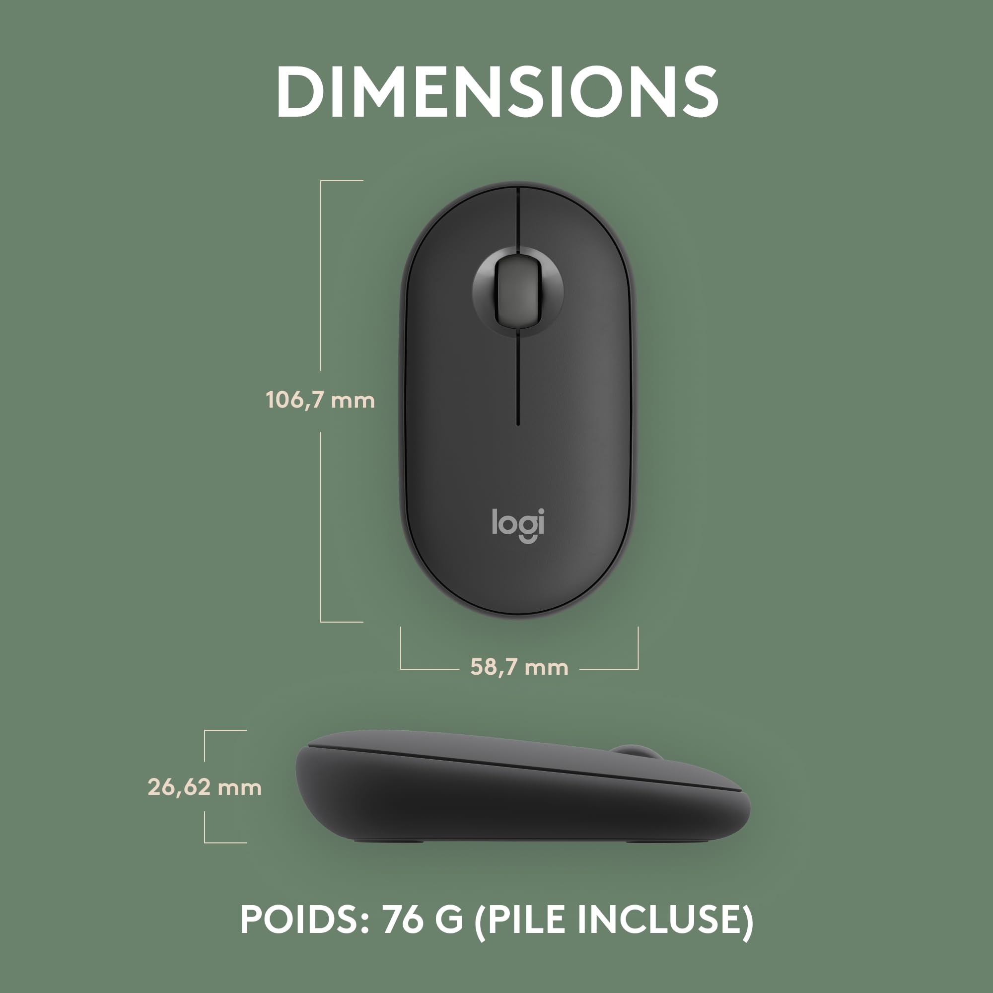 LOGITECH Pebble Mouse 2 M350s Mouse optical 3 buttons wireless Bluetooth 5.2 LE tonal graphite