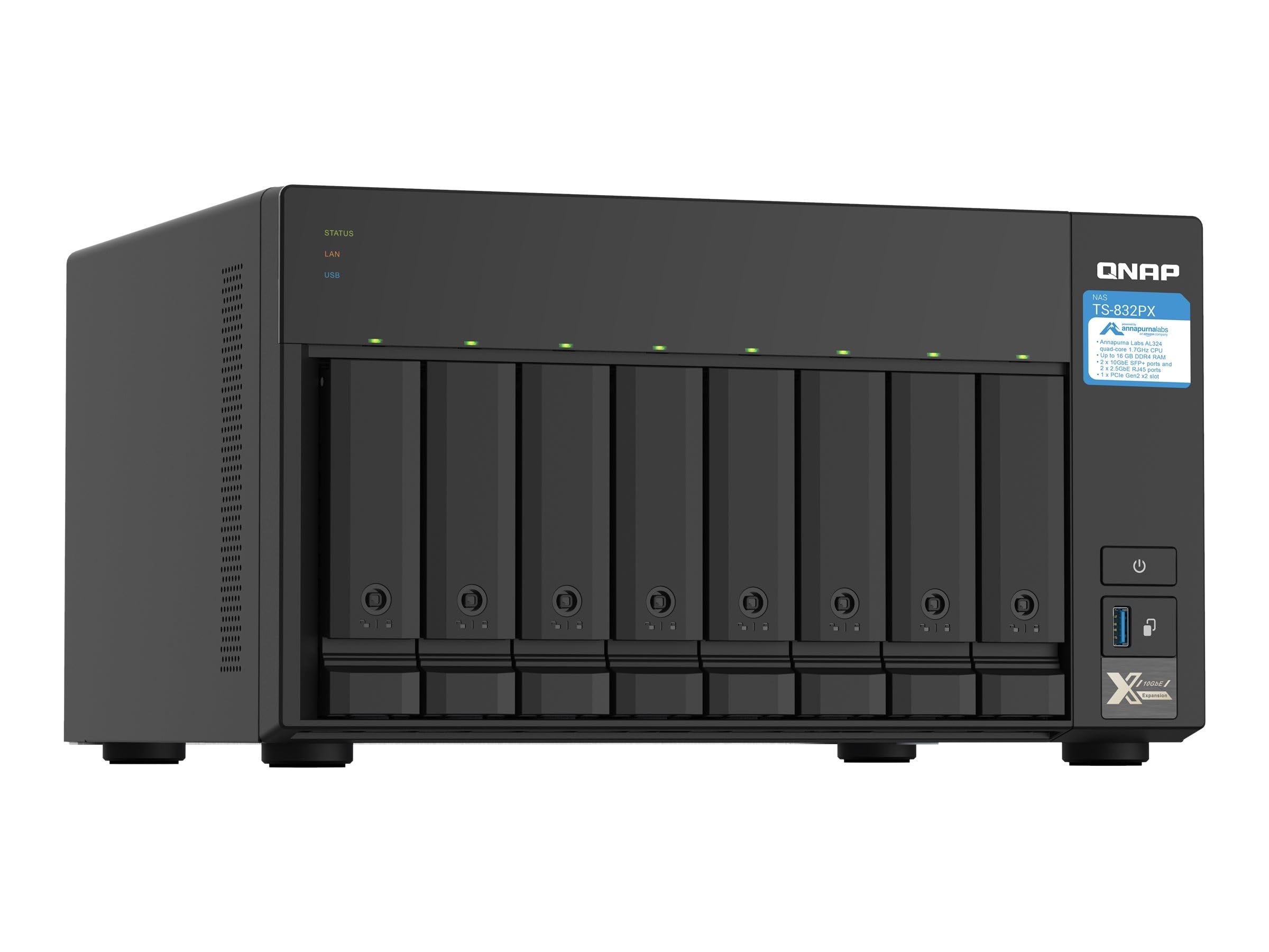 Desktop 8Bay NAS 4GB RAM 2x2.5Gbe Black