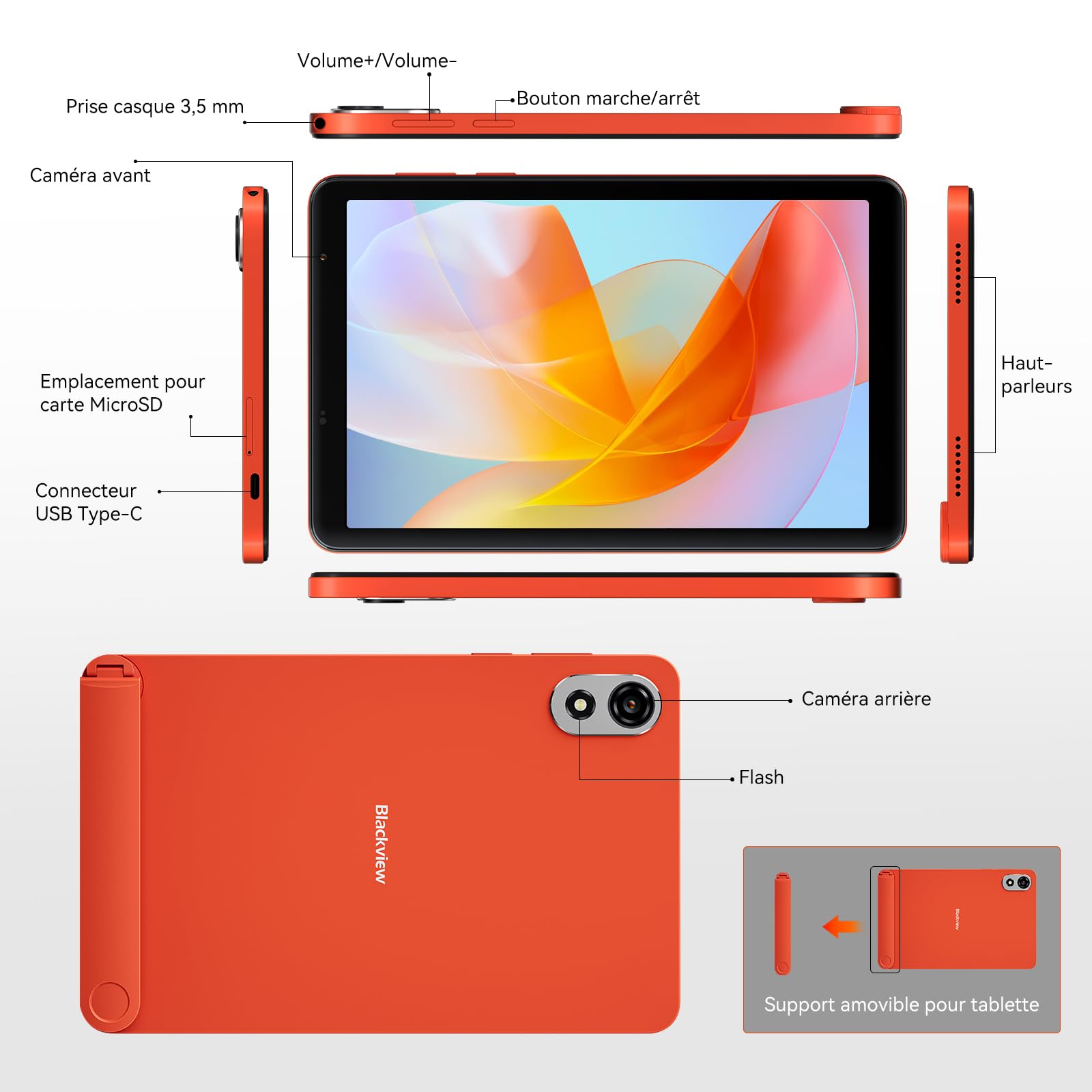 Blackview ZENO 1 (Tablette 4G - 8'' - 6 000 mAh - 256 Go, 6 Go RAM) Orange