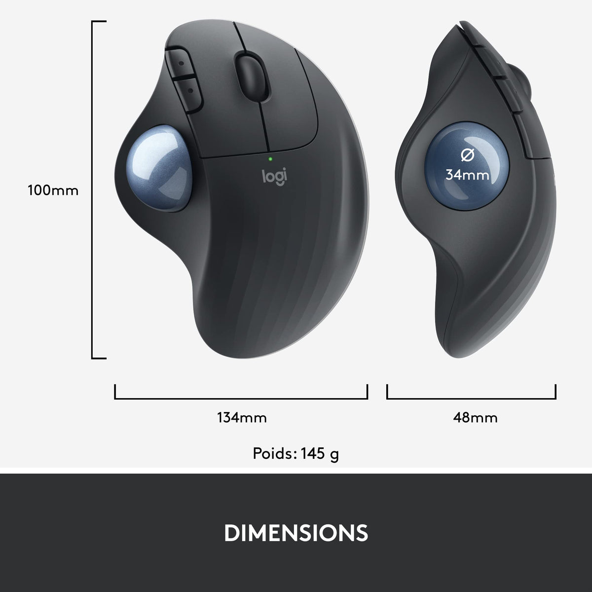 LOGITECH ERGO M575 for Business Trackball right-handed optical 5 buttons wireless Bluetooth Bolt USB receiver graphite