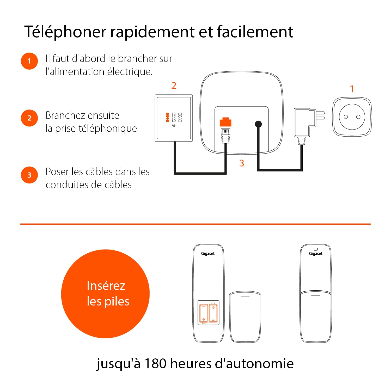 Gigaset AS690 TRIO téléphone DECT noir - base + 3 combinés