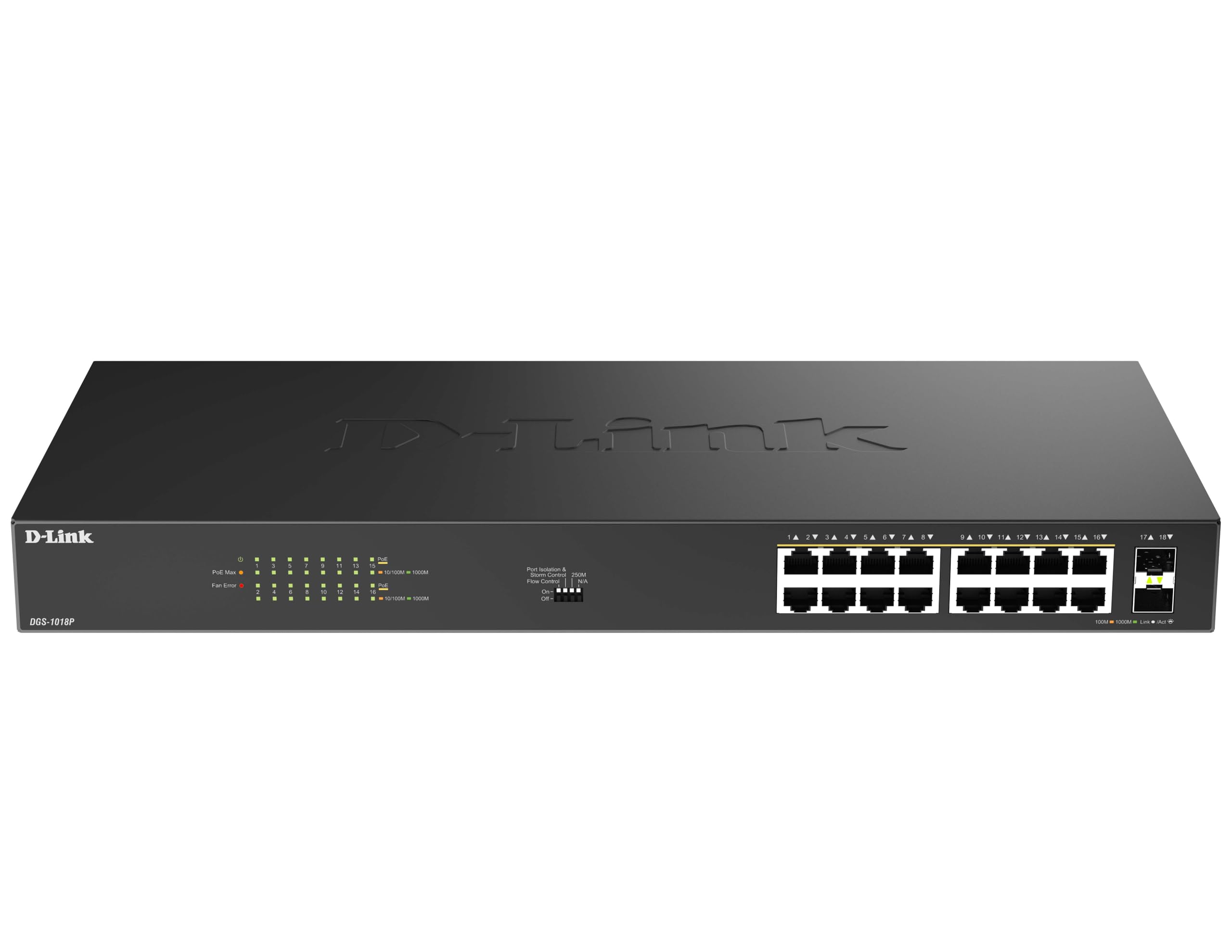 D-LINK 16 Ports GE PoE 30W + 2 Ports SFP Unmanaged Switch 240W