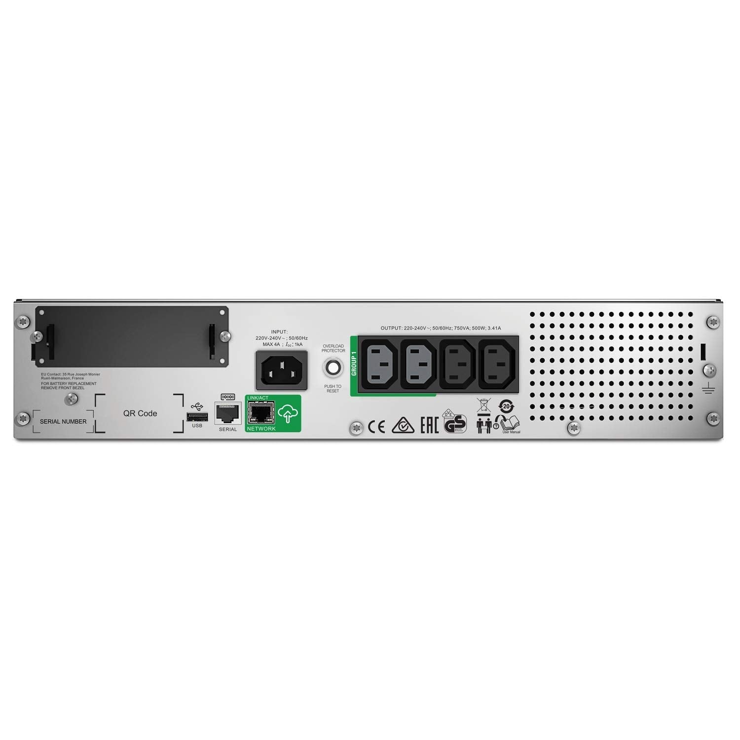 APC Smart-UPS 750VA LCD RM UPS rack-mountable AC 230V 500Watt 750VA Ethernet RS-232 USB output connectors 6 2U Black