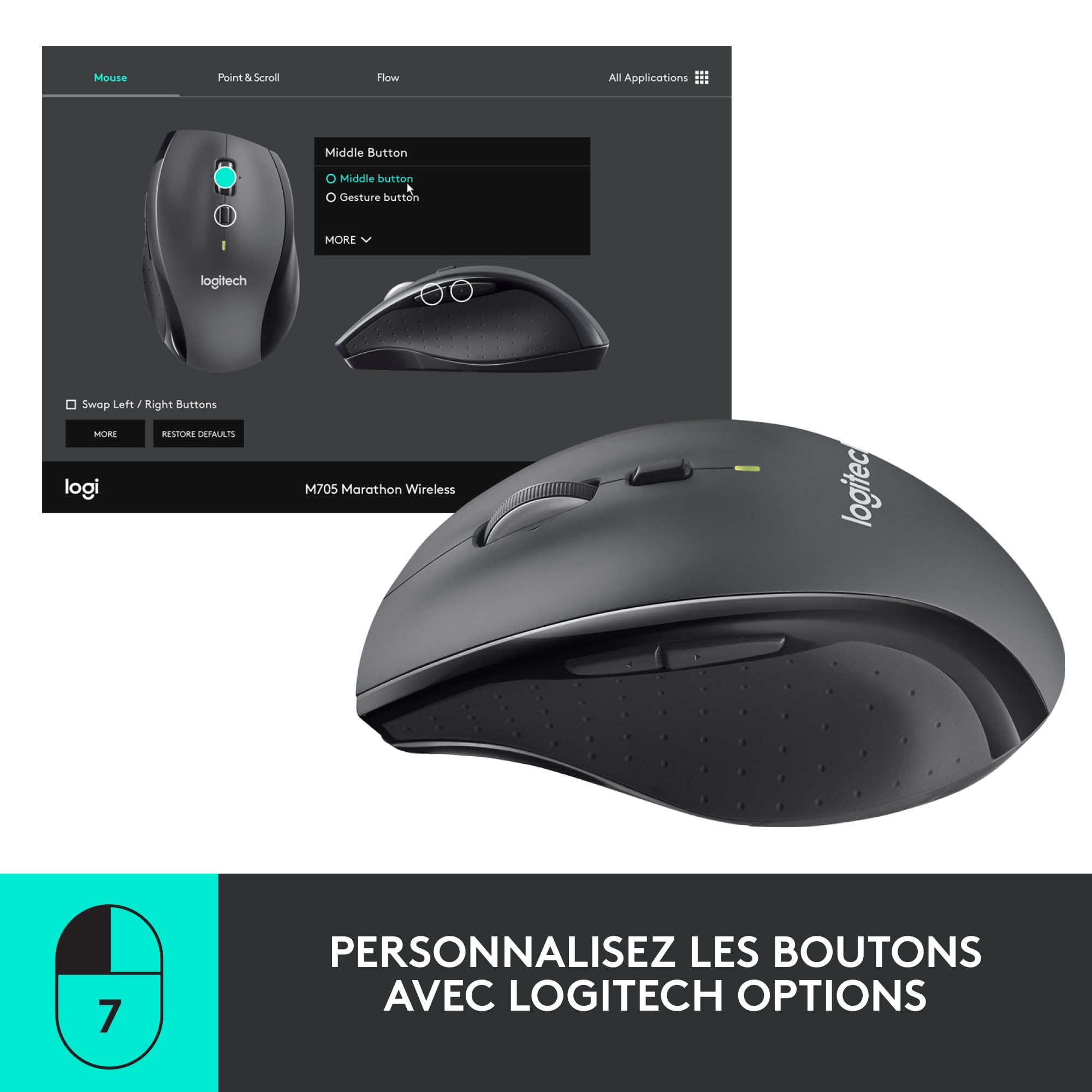 LOGITECH M705 Mouse right-handed laser wireless 2.4 GHz USB wireless receiver grey