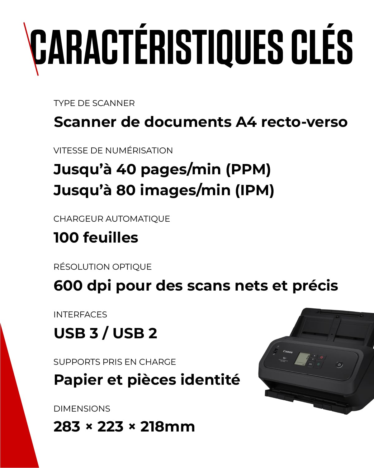 CANON DR-C340 A4 Document Scanner Duplex 40ppm 100 sheet ADF USB