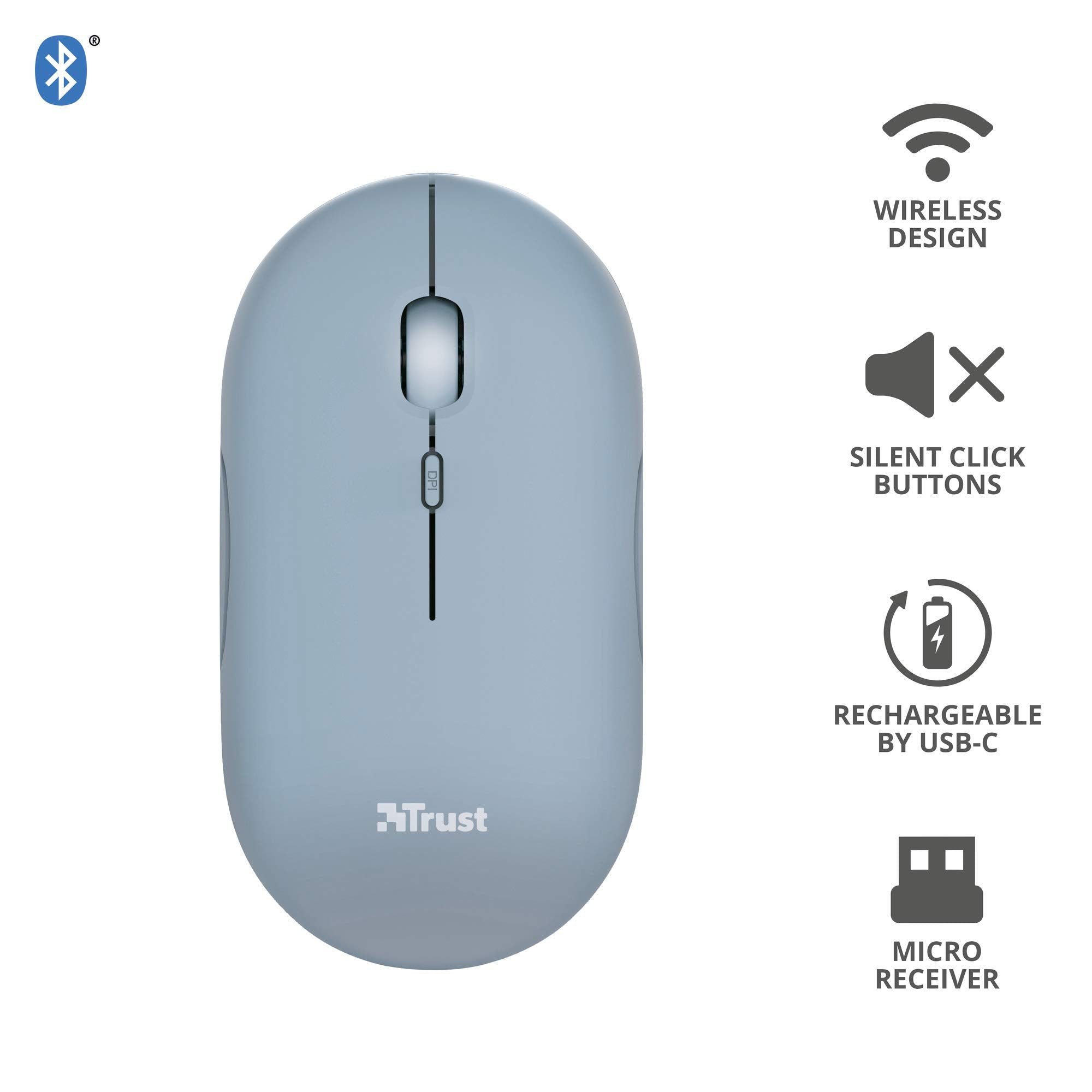 TRUST Souris sans fil PUCK Ultra-plate rechargeable - Bleue