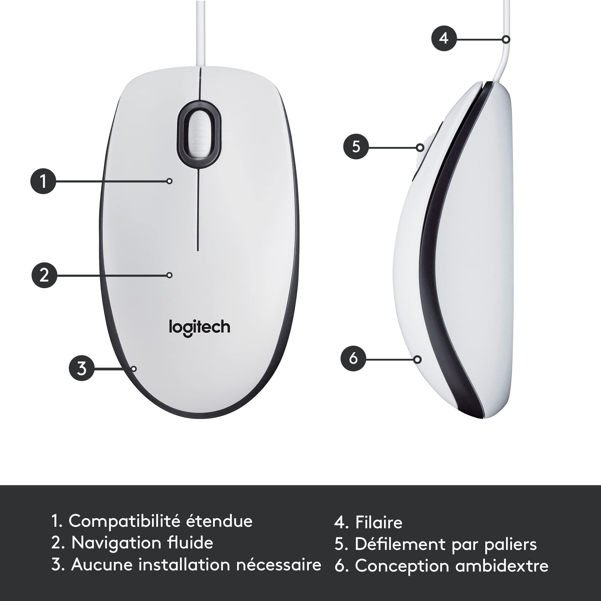 LOGITECH M100 Mouse full size right and left-handed optical 3 buttons wired USB