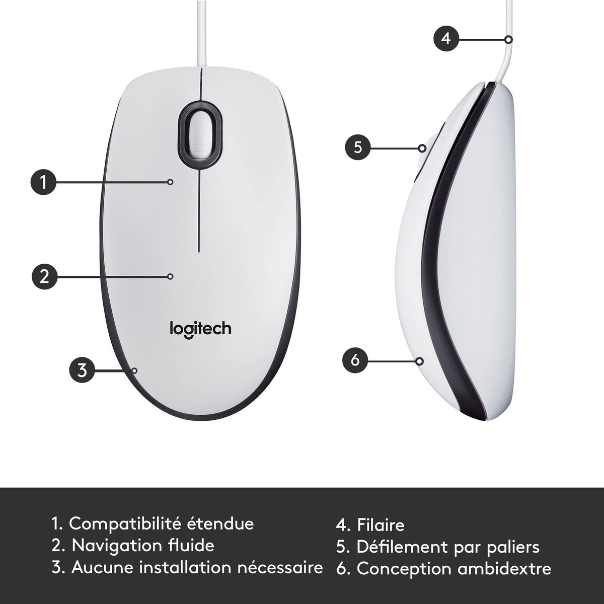 LOGITECH M100 Mouse full size right and left-handed optical 3 buttons wired USB
