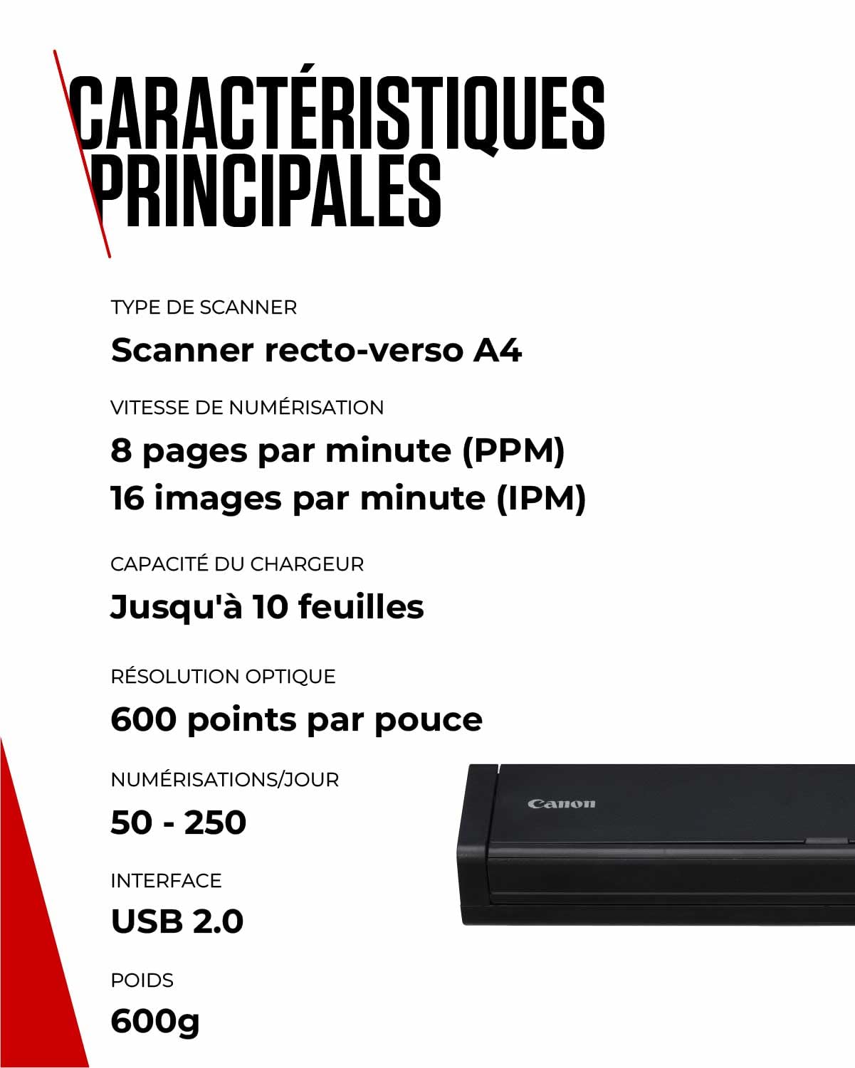CANON P-208II Document scanner CMOS/CIS Duplex Legal 600x600dpi 8ppm mono/8ppm colour ADF 10sheets 100scans/d USB 2.0