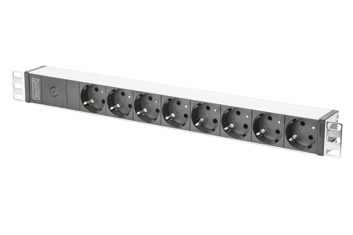 Digitus Bloc multiprise avec profilé en aluminium et préfusible, prise électrique a contact de protection a 8 sorties, connecteur IEC C14 pour câble d