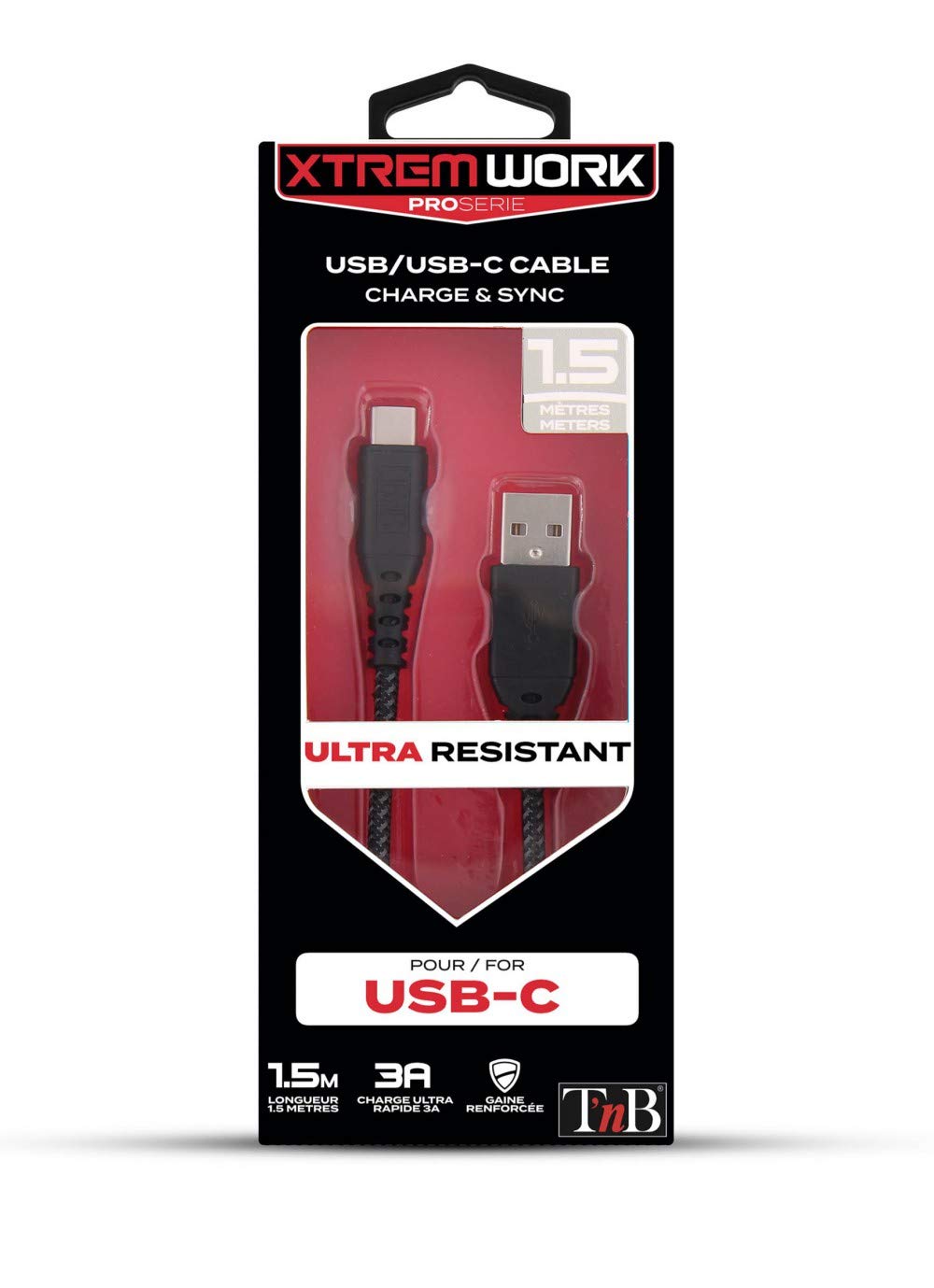 TNB XTREMWORK USB/USB-C 1.5m Cable Black/Grey