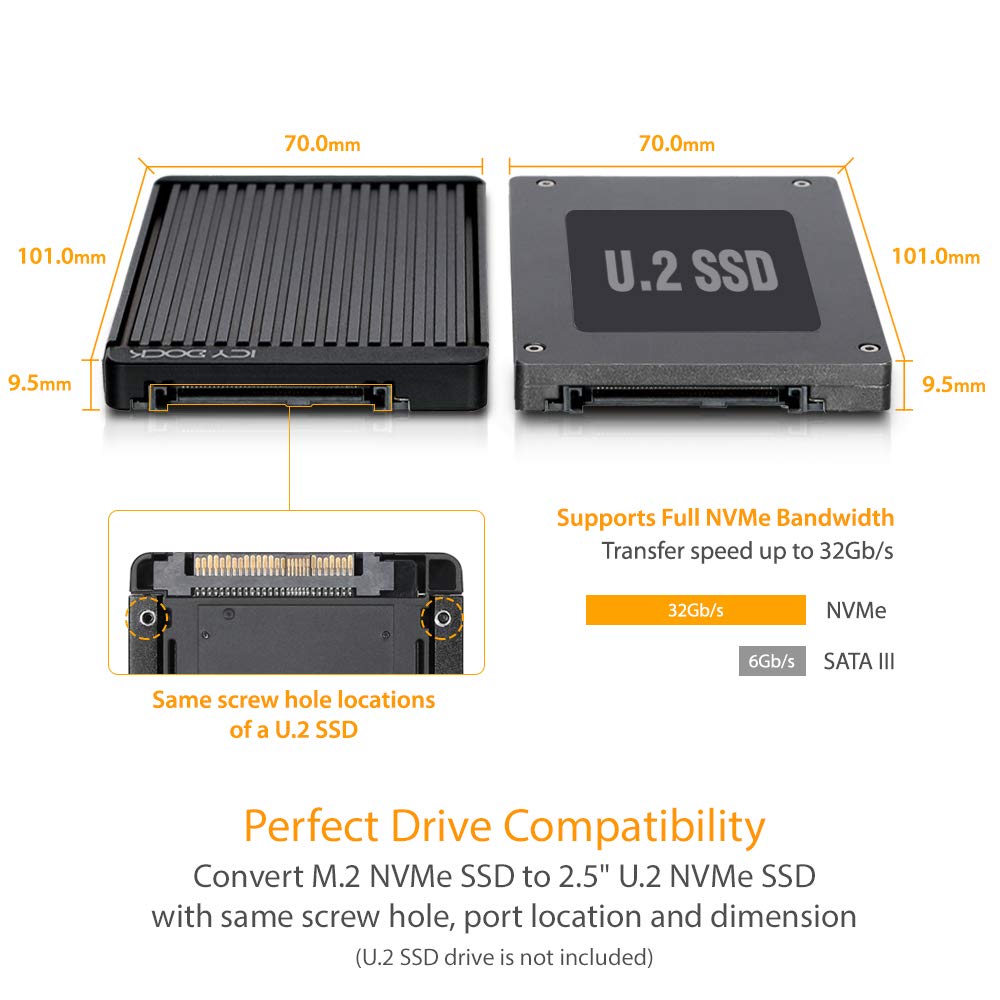 ICY DOCK MB705M2P-B Berceau 2,5" U.2. pour SSD M.2. NVMe