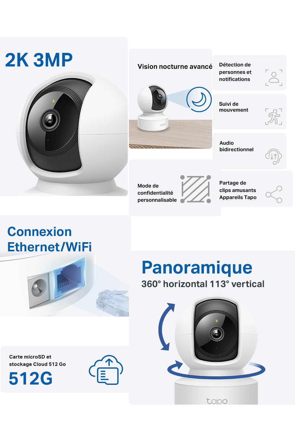TP-LINK TAPO C212 Pan/Tilt Home Security Wi-Fi Camera 360/114deg 2K 3MP white
