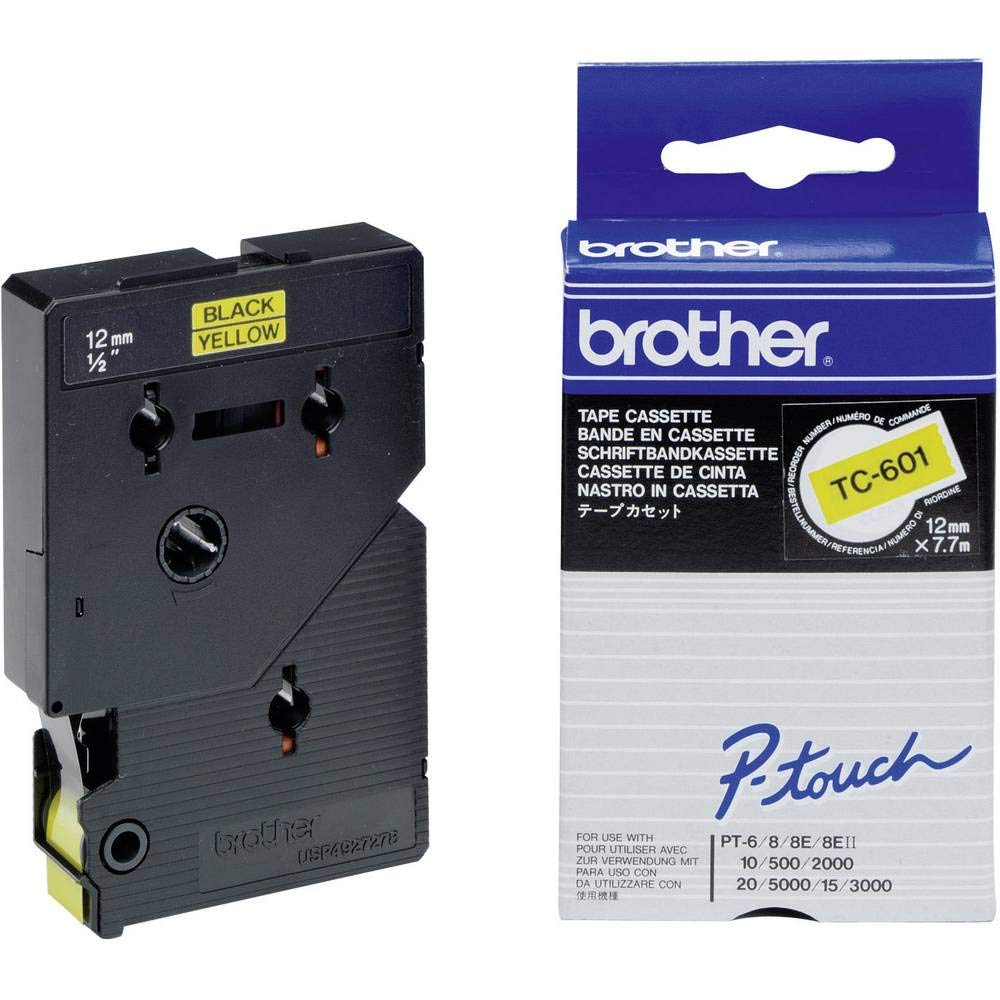 BROTHER P-TOUCH TC-601 noir sur jaune  12mm