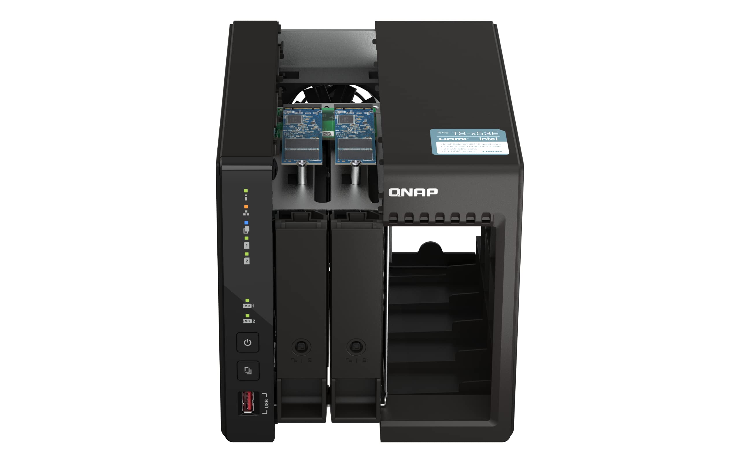QNAP TS-253E-8G 2-bay desktop NAS Intel Celeron J6412 4C 2.0GHz burst 2.6GHz onboard 8Go RAM 2xHDMI 1.4b 2xM.2 2280 PCIe slots