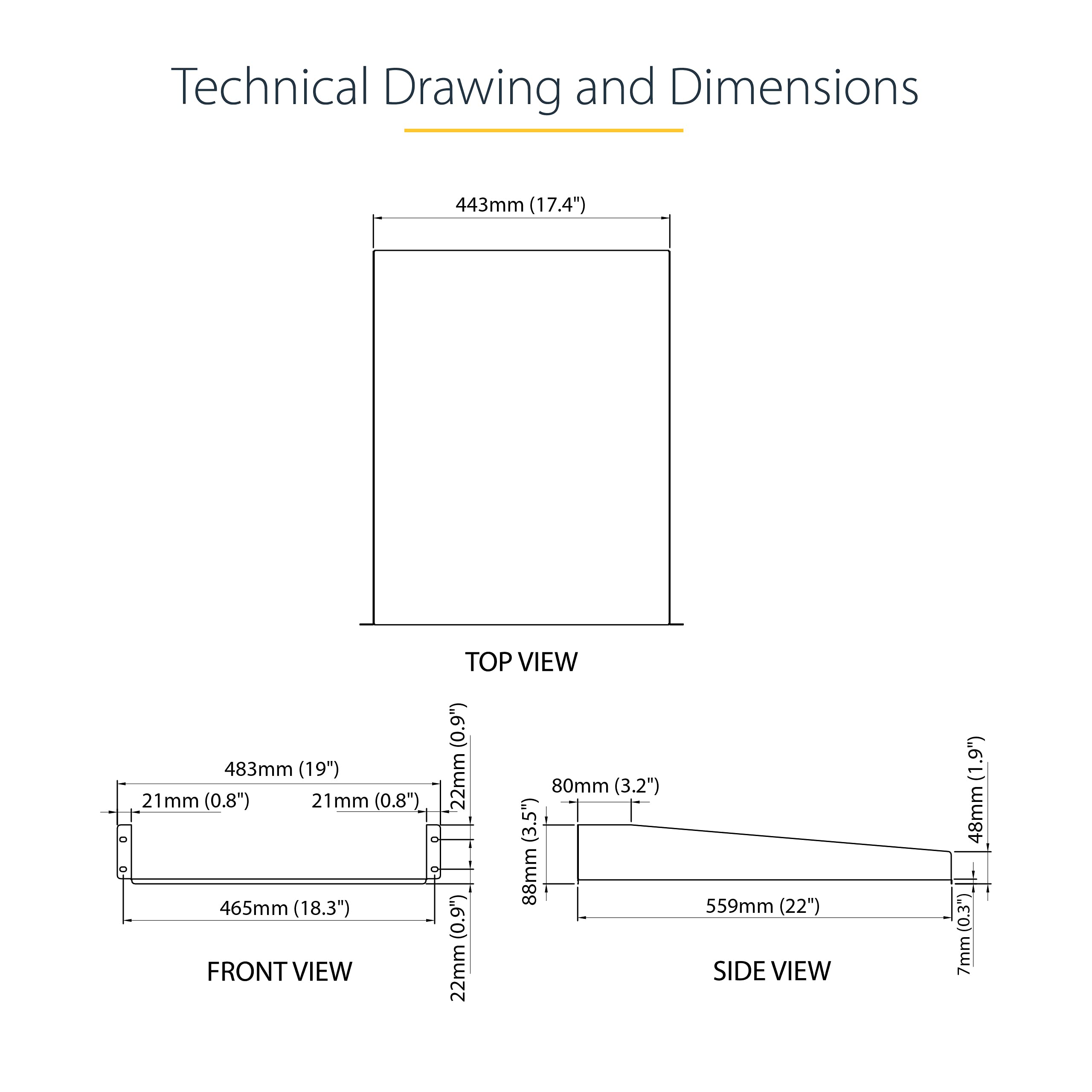 2U 22" Fixed Rack Mount Cantilever Shelf