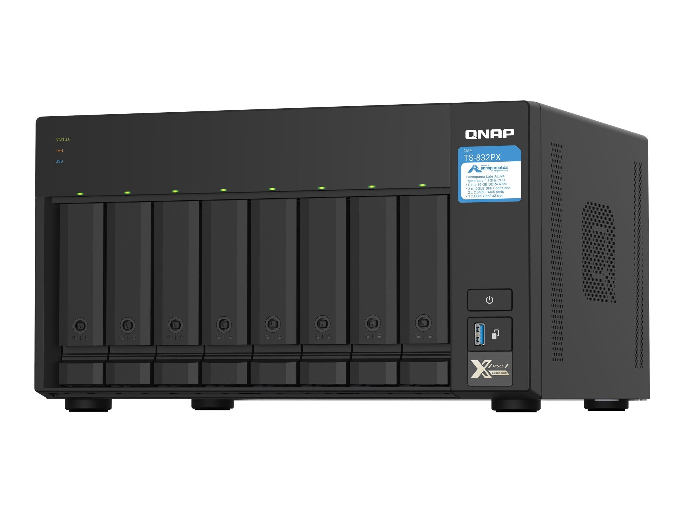 Desktop 8Bay NAS 4GB RAM 2x2.5Gbe Black