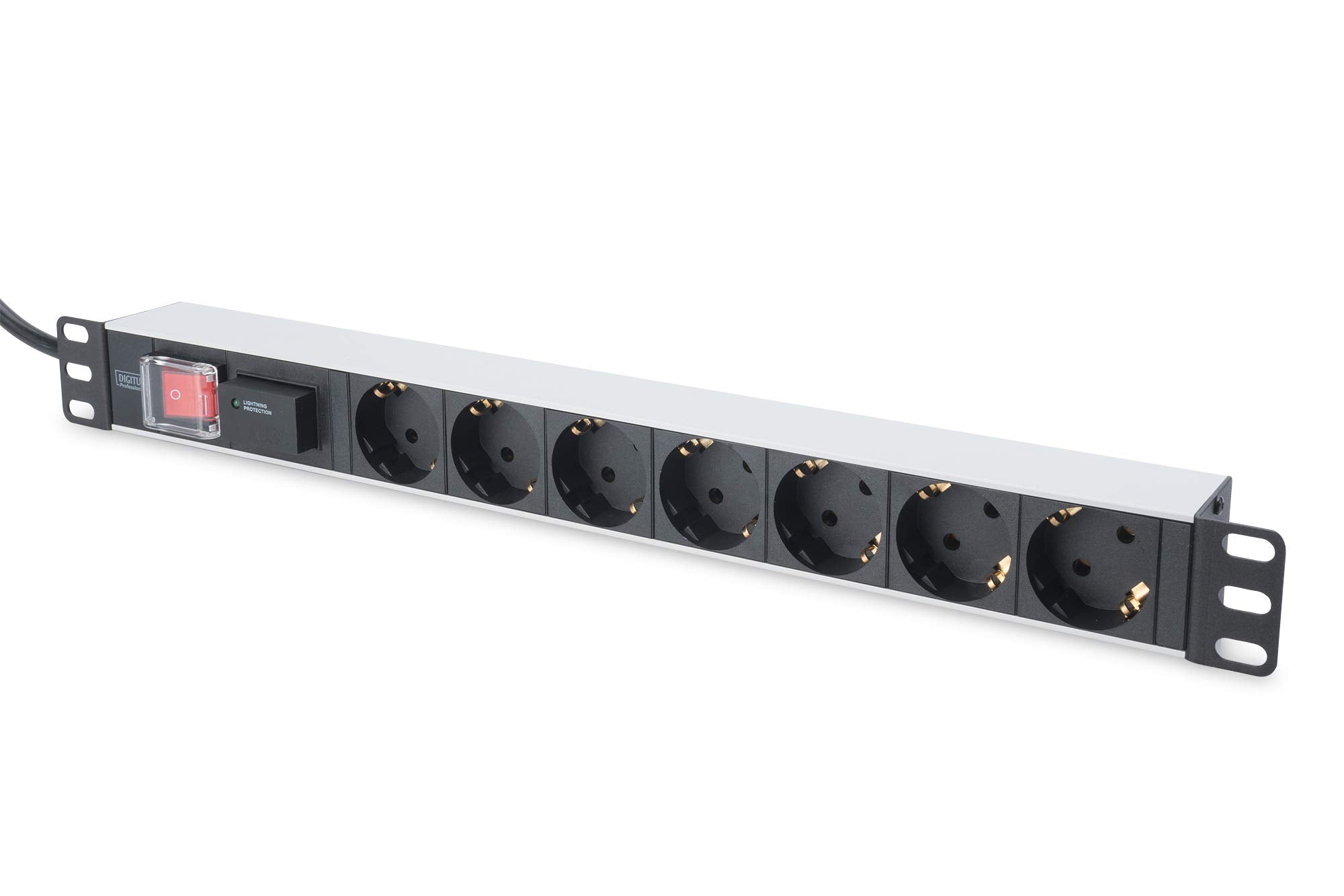 Digitus Bloc multiprise avec profilé en aluminium et interrupteur, prise électrique a contact de protection avec 7 sorties, câble d’alimentation de 2